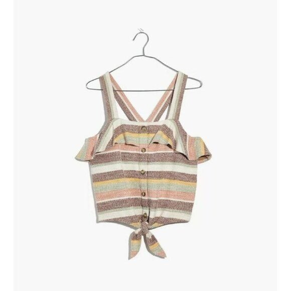 Madewell Texture & Thread Ruffle Tie Front Cropped Tank Small - Picture 1 of 9